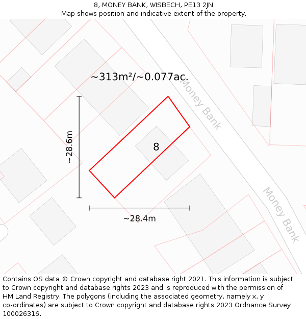 8, MONEY BANK, WISBECH, PE13 2JN: Plot and title map