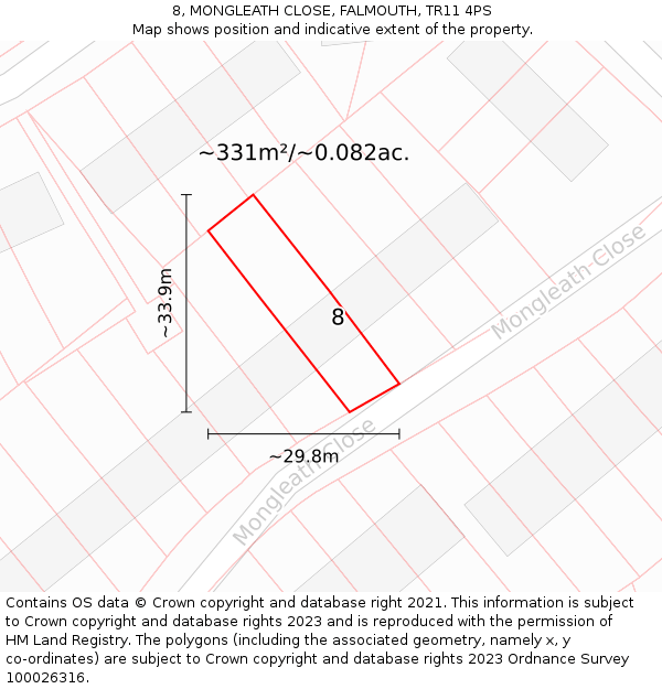 8, MONGLEATH CLOSE, FALMOUTH, TR11 4PS: Plot and title map