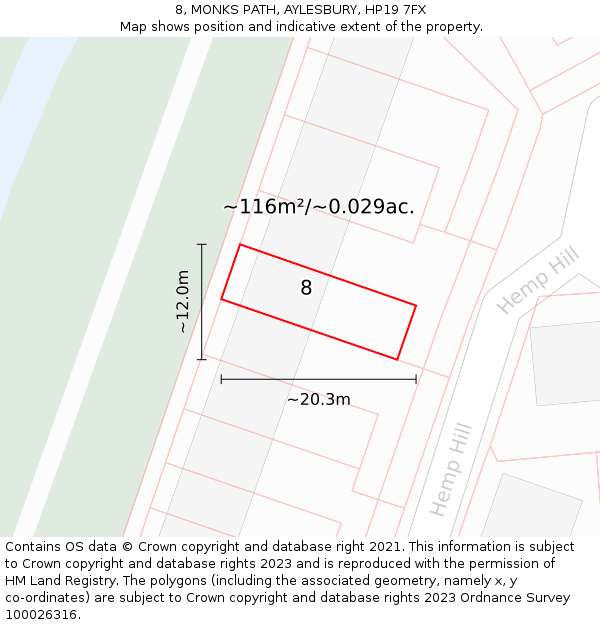 8, MONKS PATH, AYLESBURY, HP19 7FX: Plot and title map