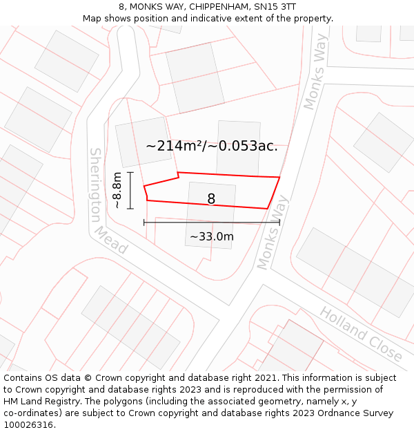 8, MONKS WAY, CHIPPENHAM, SN15 3TT: Plot and title map