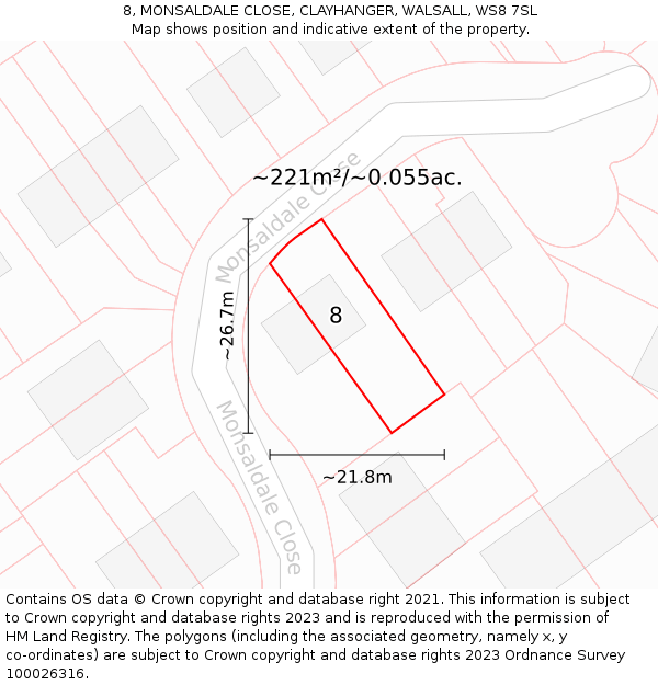 8, MONSALDALE CLOSE, CLAYHANGER, WALSALL, WS8 7SL: Plot and title map