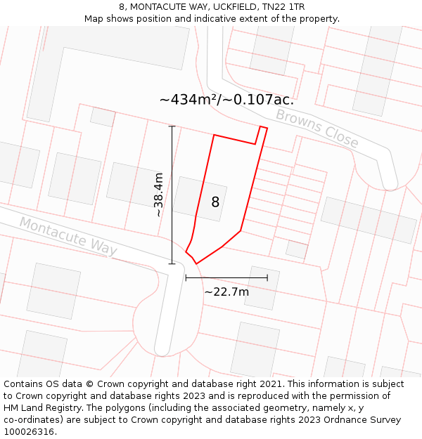 8, MONTACUTE WAY, UCKFIELD, TN22 1TR: Plot and title map
