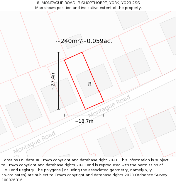 8, MONTAGUE ROAD, BISHOPTHORPE, YORK, YO23 2SS: Plot and title map