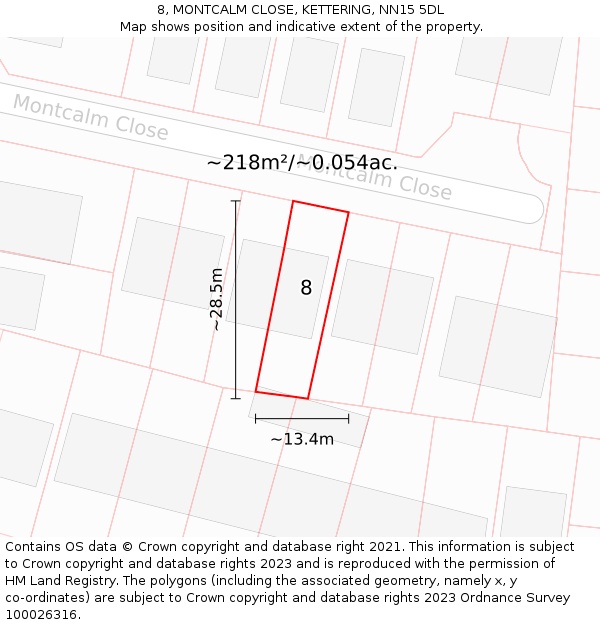 8, MONTCALM CLOSE, KETTERING, NN15 5DL: Plot and title map