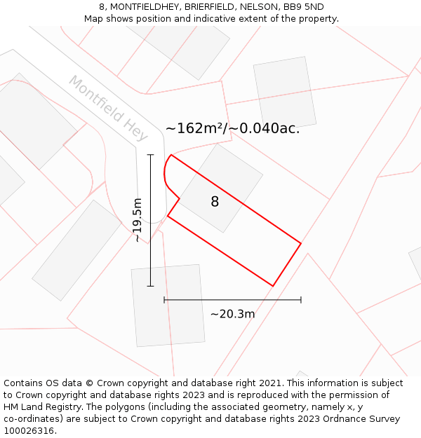 8, MONTFIELDHEY, BRIERFIELD, NELSON, BB9 5ND: Plot and title map