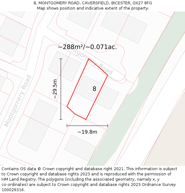 8, MONTGOMERY ROAD, CAVERSFIELD, BICESTER, OX27 8FG: Plot and title map