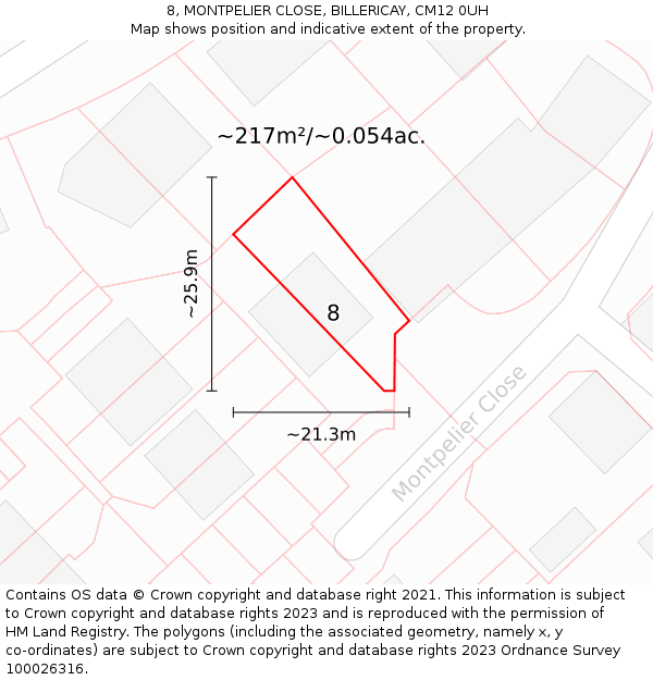 8, MONTPELIER CLOSE, BILLERICAY, CM12 0UH: Plot and title map