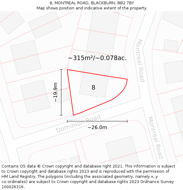8, MONTREAL ROAD, BLACKBURN, BB2 7BY: Plot and title map