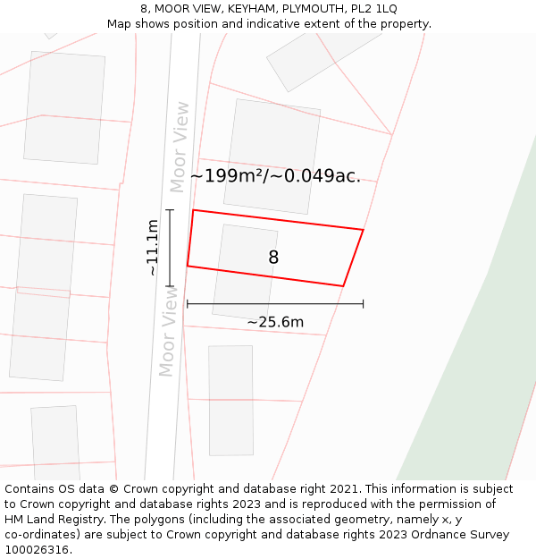 8, MOOR VIEW, KEYHAM, PLYMOUTH, PL2 1LQ: Plot and title map