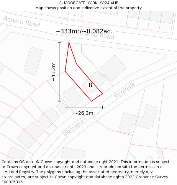 8, MOORGATE, YORK, YO24 4HR: Plot and title map