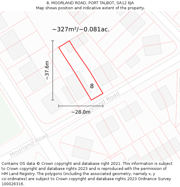 8, MOORLAND ROAD, PORT TALBOT, SA12 6JA: Plot and title map