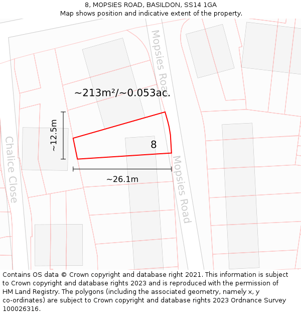 8, MOPSIES ROAD, BASILDON, SS14 1GA: Plot and title map