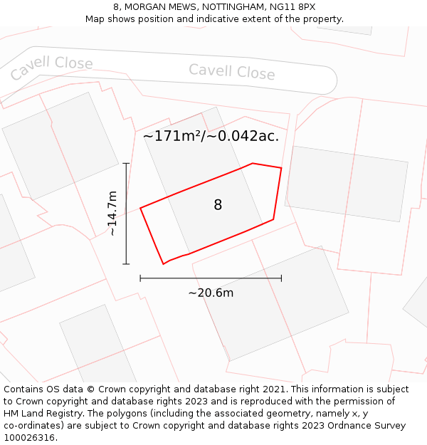 8, MORGAN MEWS, NOTTINGHAM, NG11 8PX: Plot and title map