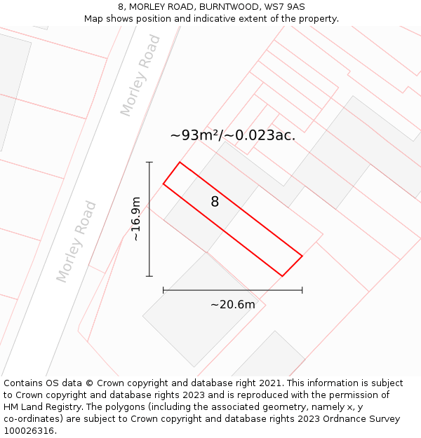 8, MORLEY ROAD, BURNTWOOD, WS7 9AS: Plot and title map