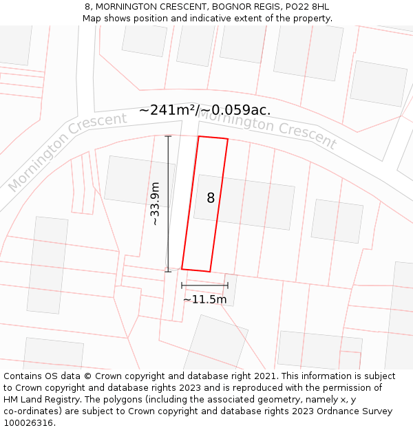 8, MORNINGTON CRESCENT, BOGNOR REGIS, PO22 8HL: Plot and title map