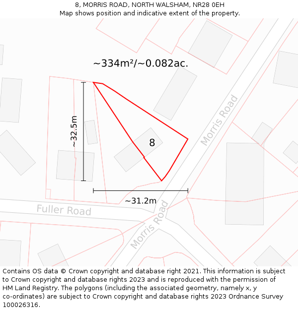8, MORRIS ROAD, NORTH WALSHAM, NR28 0EH: Plot and title map