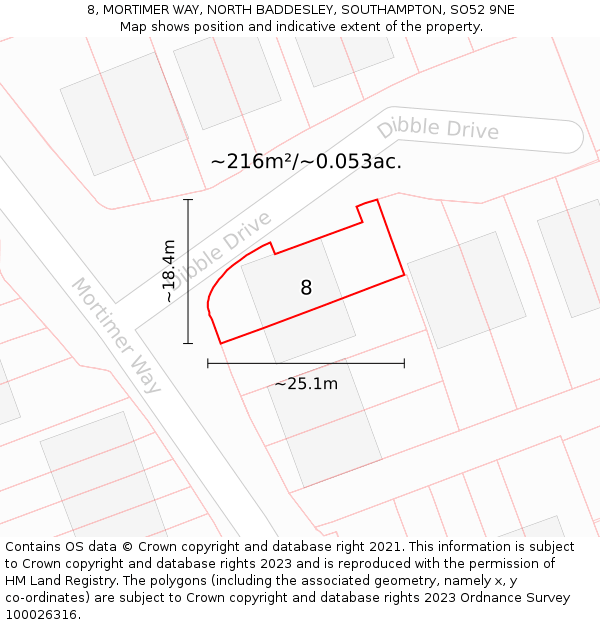 8, MORTIMER WAY, NORTH BADDESLEY, SOUTHAMPTON, SO52 9NE: Plot and title map