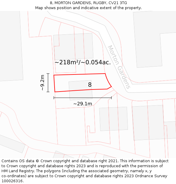 8, MORTON GARDENS, RUGBY, CV21 3TG: Plot and title map