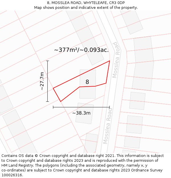 8, MOSSLEA ROAD, WHYTELEAFE, CR3 0DP: Plot and title map