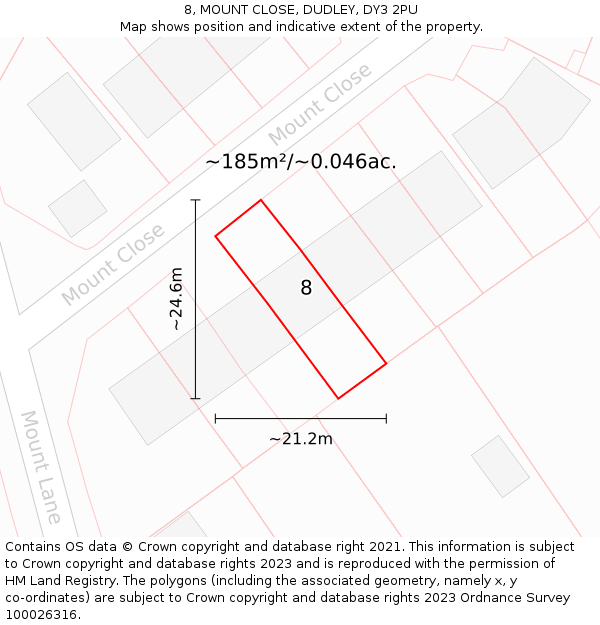 8, MOUNT CLOSE, DUDLEY, DY3 2PU: Plot and title map