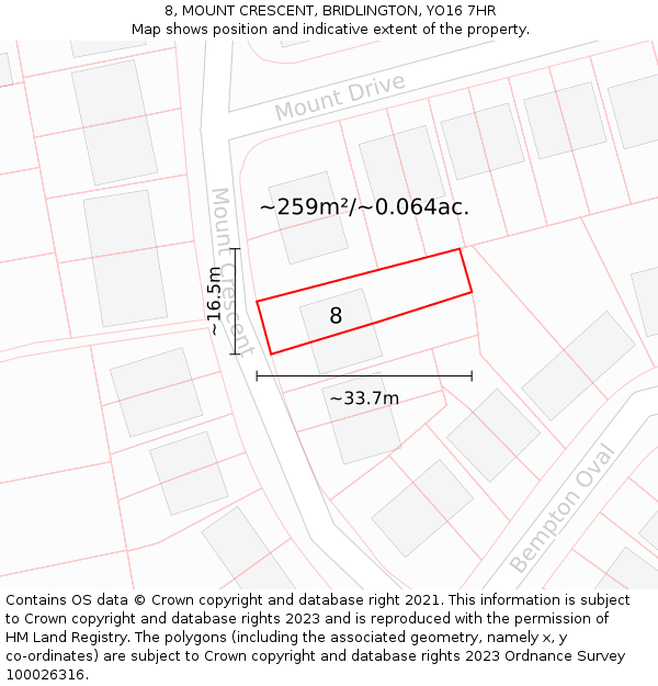 8, MOUNT CRESCENT, BRIDLINGTON, YO16 7HR: Plot and title map