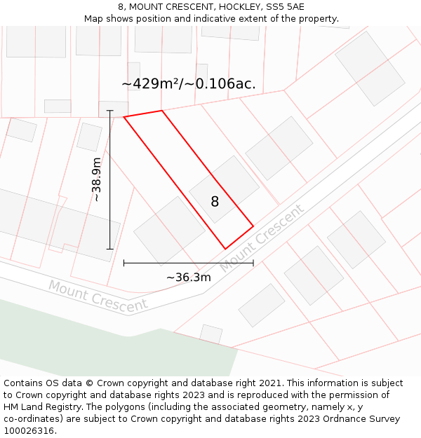 8, MOUNT CRESCENT, HOCKLEY, SS5 5AE: Plot and title map