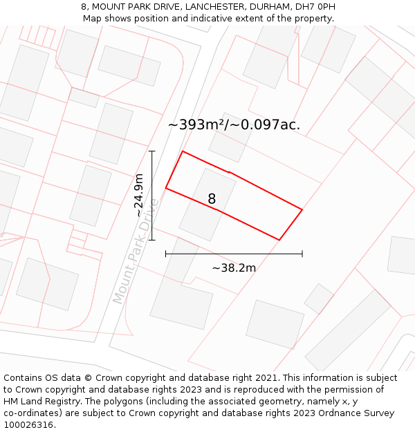 8, MOUNT PARK DRIVE, LANCHESTER, DURHAM, DH7 0PH: Plot and title map