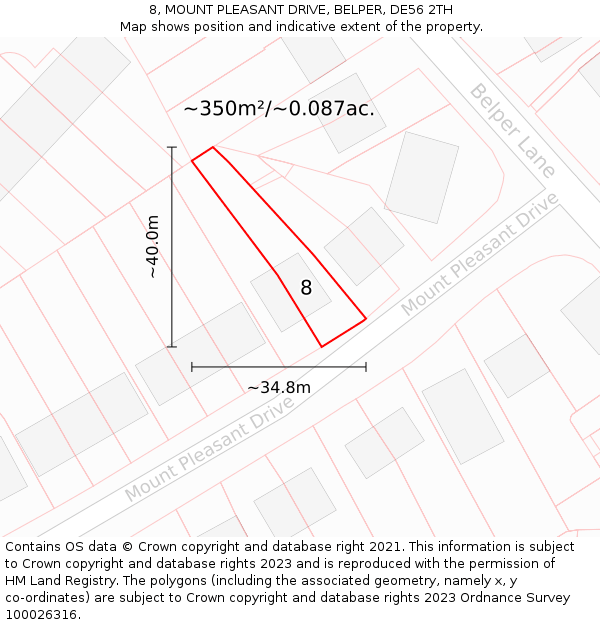 8, MOUNT PLEASANT DRIVE, BELPER, DE56 2TH: Plot and title map