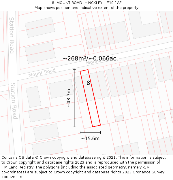 8, MOUNT ROAD, HINCKLEY, LE10 1AF: Plot and title map