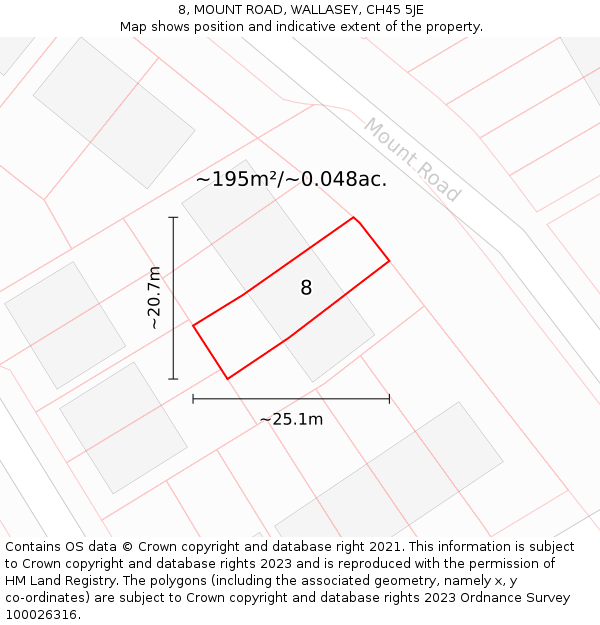 8, MOUNT ROAD, WALLASEY, CH45 5JE: Plot and title map