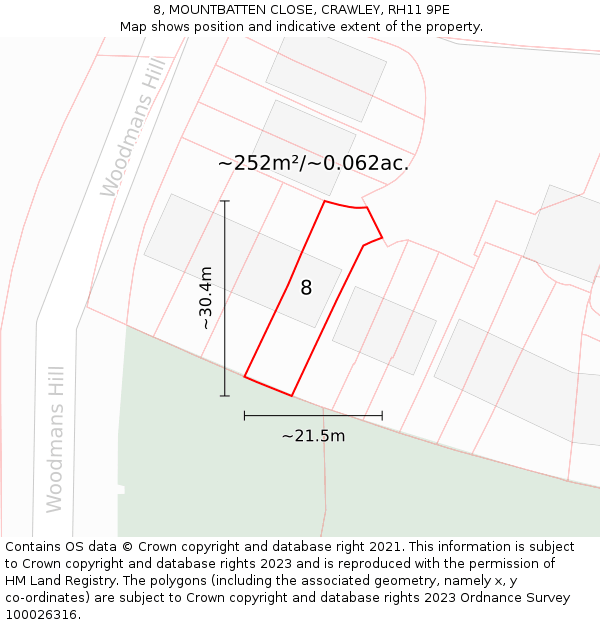 8, MOUNTBATTEN CLOSE, CRAWLEY, RH11 9PE: Plot and title map