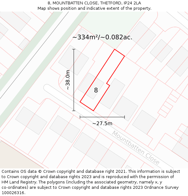 8, MOUNTBATTEN CLOSE, THETFORD, IP24 2LA: Plot and title map