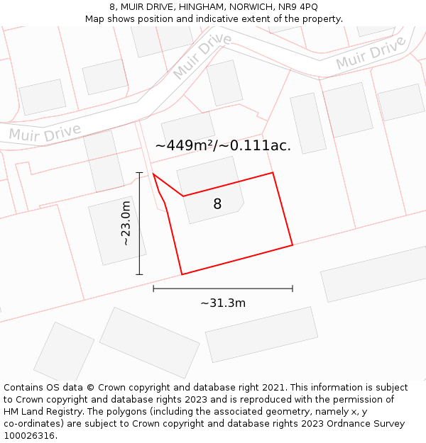 8, MUIR DRIVE, HINGHAM, NORWICH, NR9 4PQ: Plot and title map