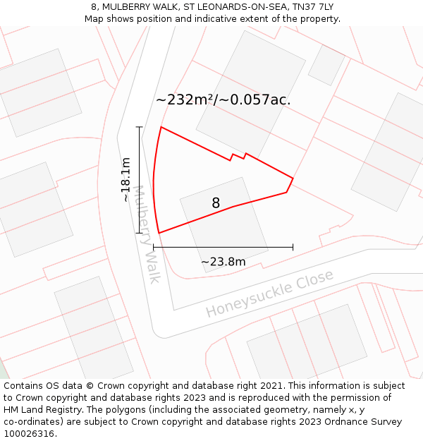 8, MULBERRY WALK, ST LEONARDS-ON-SEA, TN37 7LY: Plot and title map