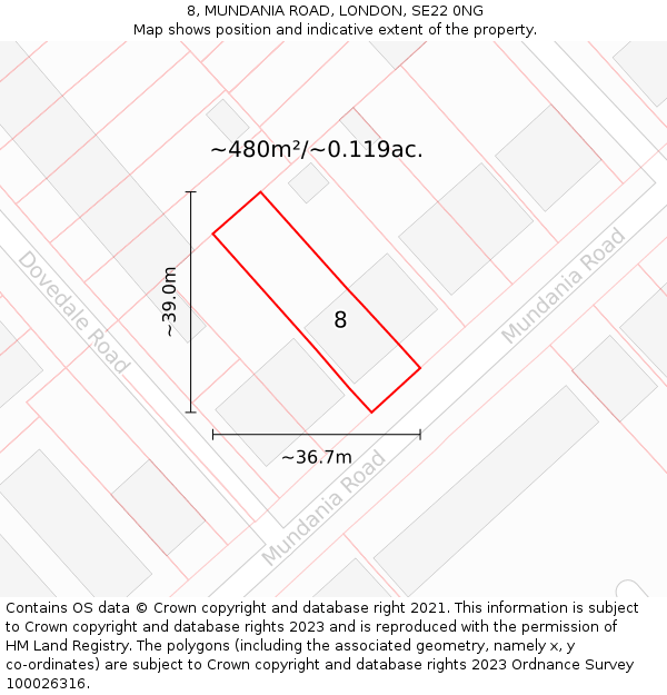 8, MUNDANIA ROAD, LONDON, SE22 0NG: Plot and title map