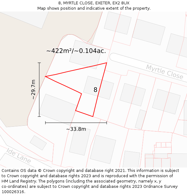 8, MYRTLE CLOSE, EXETER, EX2 8UX: Plot and title map