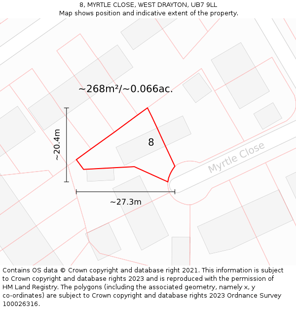 8, MYRTLE CLOSE, WEST DRAYTON, UB7 9LL: Plot and title map