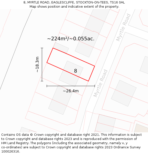 8, MYRTLE ROAD, EAGLESCLIFFE, STOCKTON-ON-TEES, TS16 0AL: Plot and title map