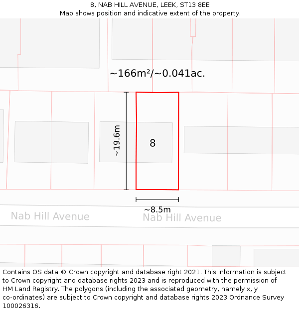8, NAB HILL AVENUE, LEEK, ST13 8EE: Plot and title map