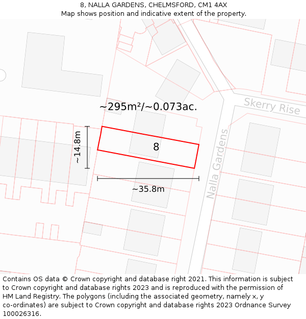 8, NALLA GARDENS, CHELMSFORD, CM1 4AX: Plot and title map