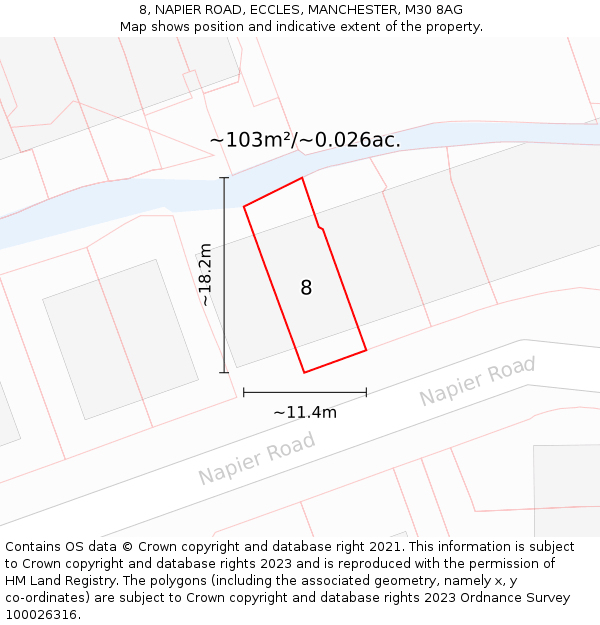 8, NAPIER ROAD, ECCLES, MANCHESTER, M30 8AG: Plot and title map