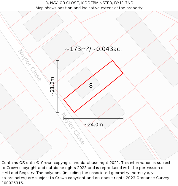 8, NAYLOR CLOSE, KIDDERMINSTER, DY11 7ND: Plot and title map