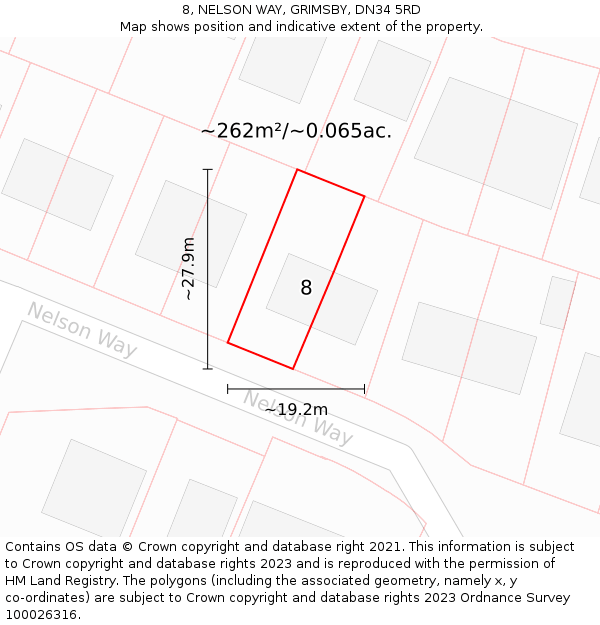 8, NELSON WAY, GRIMSBY, DN34 5RD: Plot and title map