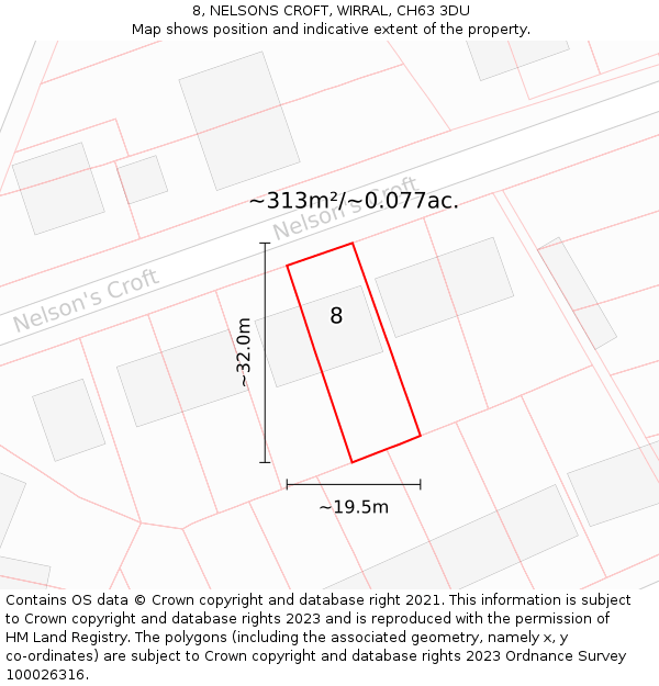 8, NELSONS CROFT, WIRRAL, CH63 3DU: Plot and title map