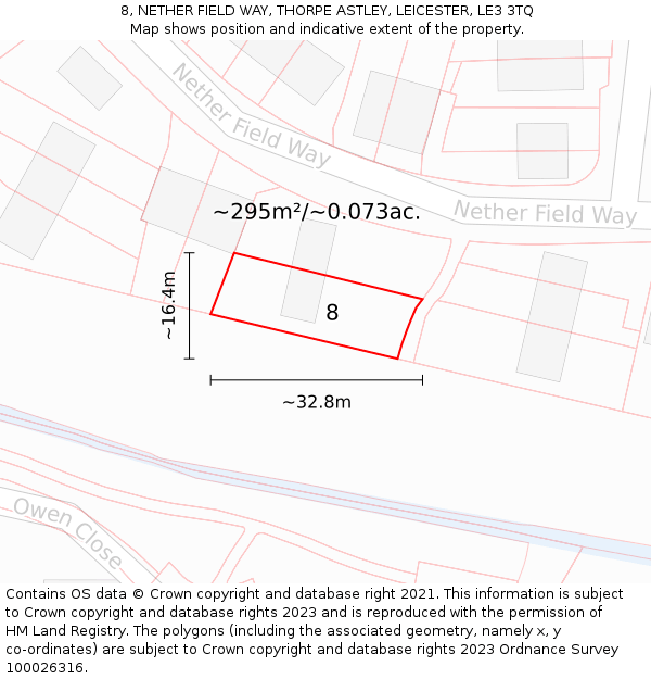 8, NETHER FIELD WAY, THORPE ASTLEY, LEICESTER, LE3 3TQ: Plot and title map