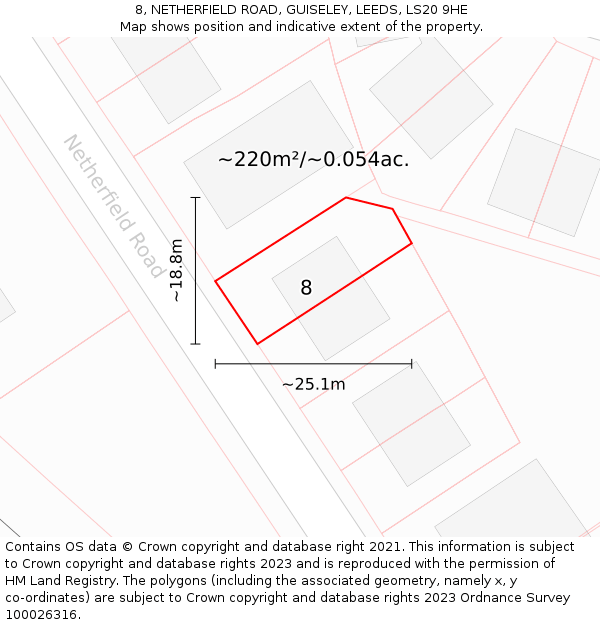 8, NETHERFIELD ROAD, GUISELEY, LEEDS, LS20 9HE: Plot and title map