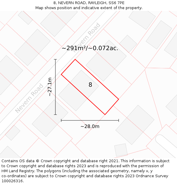 8, NEVERN ROAD, RAYLEIGH, SS6 7PE: Plot and title map