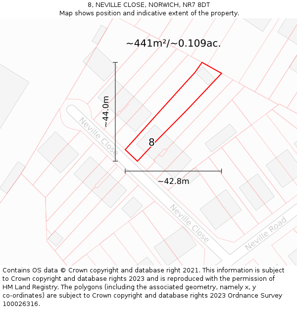 8, NEVILLE CLOSE, NORWICH, NR7 8DT: Plot and title map