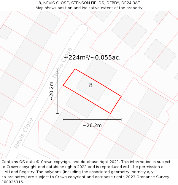8, NEVIS CLOSE, STENSON FIELDS, DERBY, DE24 3AE: Plot and title map
