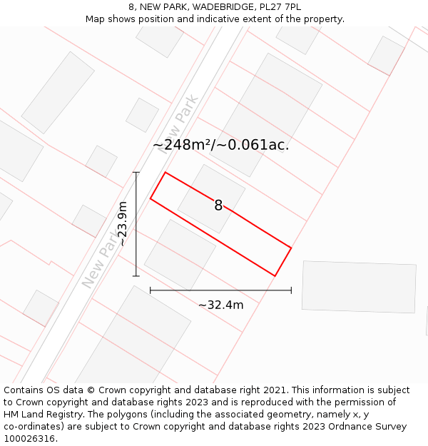 8, NEW PARK, WADEBRIDGE, PL27 7PL: Plot and title map